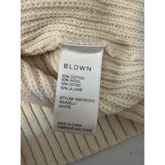 BLDWN Sweater Mens Medium White Minnelli Wool Cotton Chunky Knit Crewneck - Picture 7 of 12